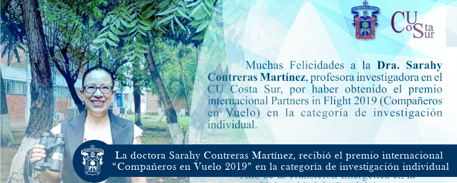 La Dra. Sarahy Contreras Martínez, recibió el premio internacional “Compañeros en Vuelo 2019” 