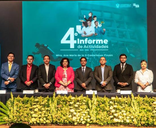 Rectora de CUCostaSur destaca carrera de Medicina, Vacunación y Comedor Universitario en su cuarto Informe de Actividades.